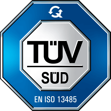 Logotipo de certificación ISO 13485 por Tüv Süd